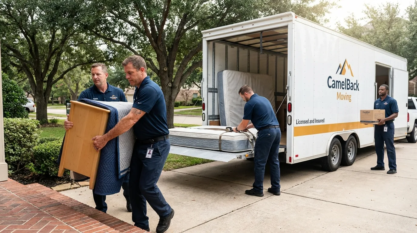 Crew loading residential truck for cross-state move from McCall, ID