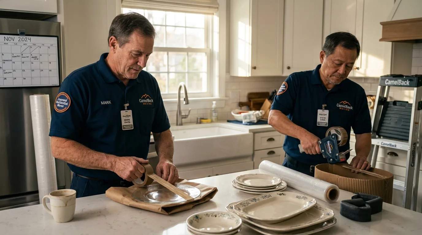 Professional crew packing kitchen dishware in McCall, ID